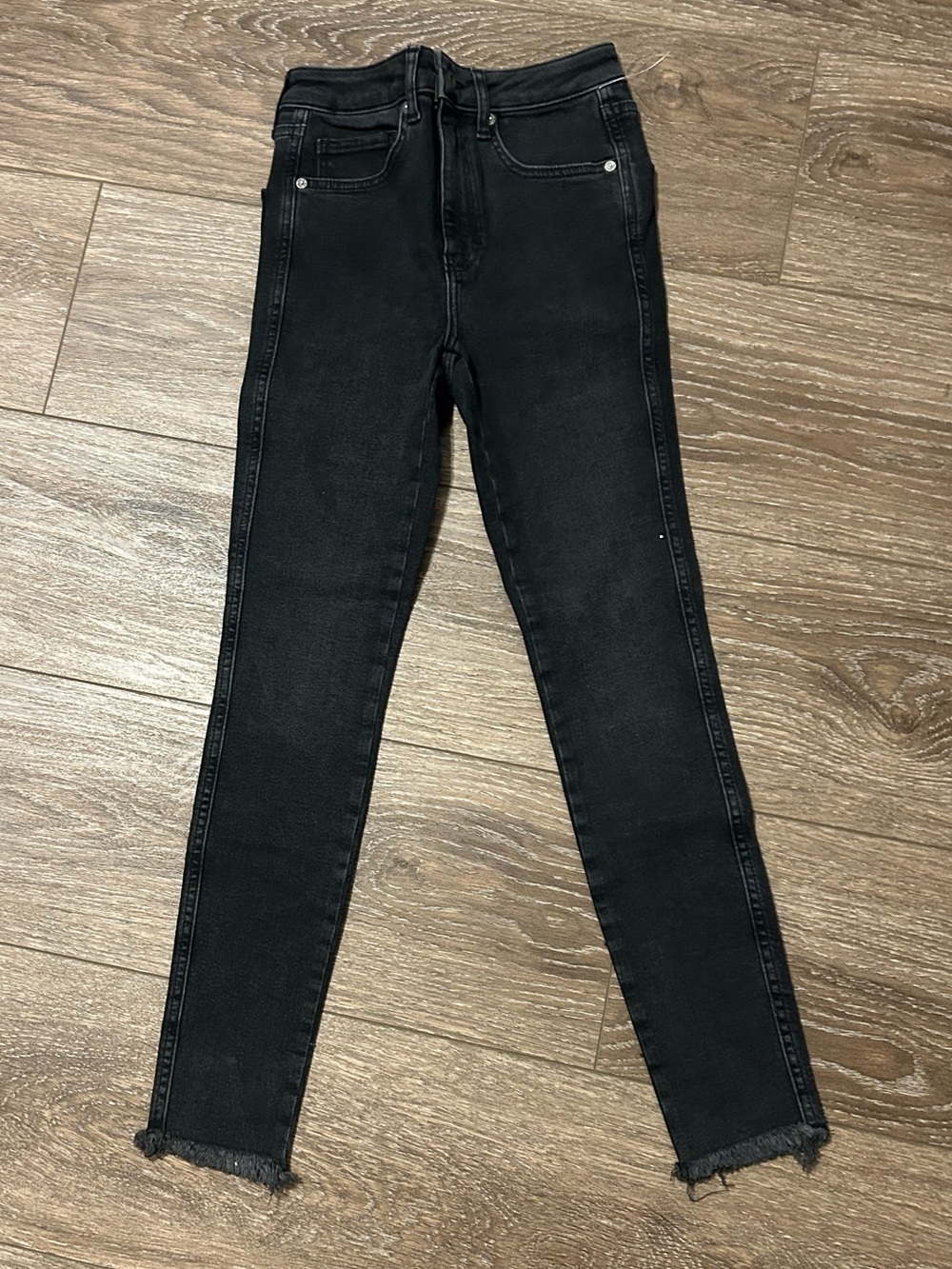 Free People Black Skinny Jeans with Raw Hem